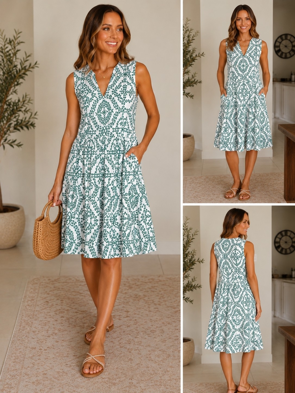 Cupshe White & Green V-Neck Printed Midi Dress - Picture 9 of 9